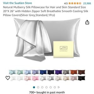 Suatien Natural Mulberry Silk Pillowcase-Standard size 20x26 - Silver Grey